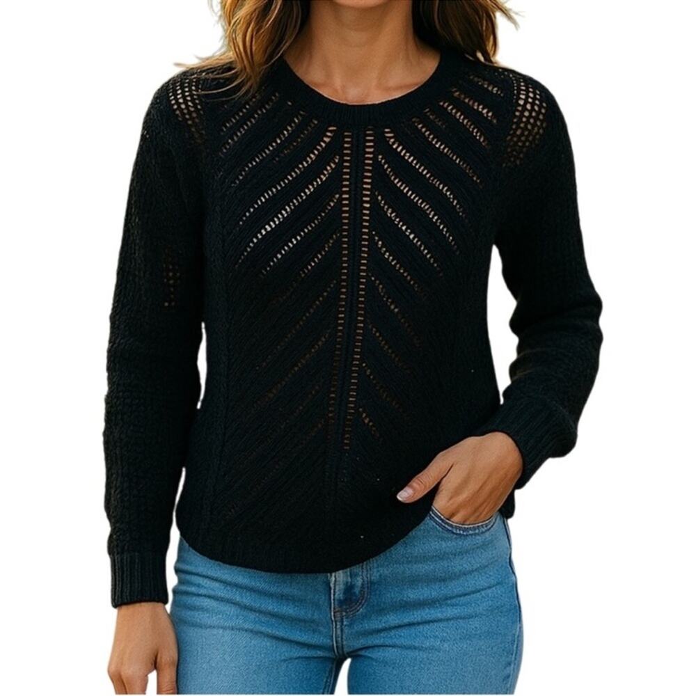 Chelsea & Theodore Navy Crochet Sweater XL Sheer Hi Low Beach Cover Up